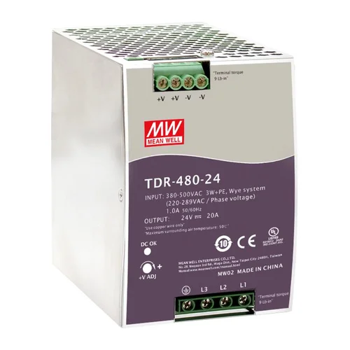 Блок питания на DIN-рейку, TDR-480-24, 24В, 20А, 480Вт Mean Well